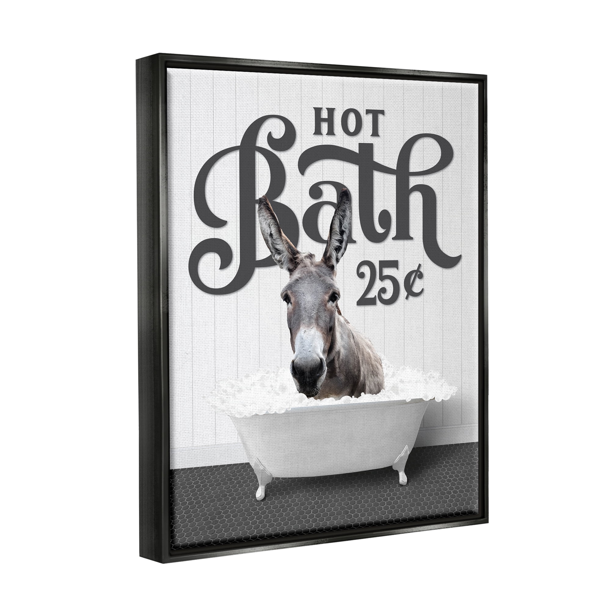 Stupell Industries Vintage Hot Bath Donkey Animals & Insects Painting Black Floater Framed Art Print Wall Art, 17 x 21