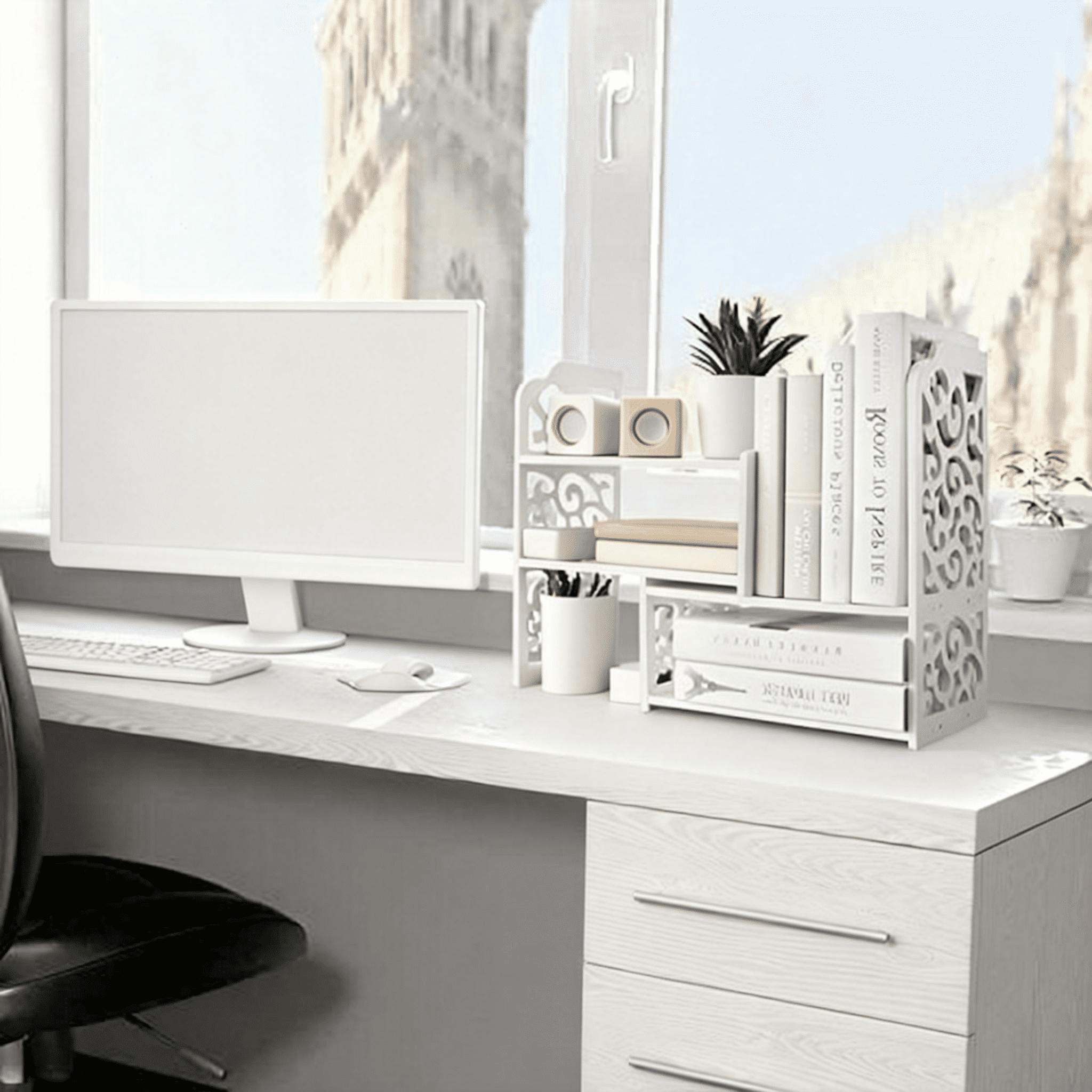 Trustale 5-Compartment Desk Organizer Shelf & Storage, White