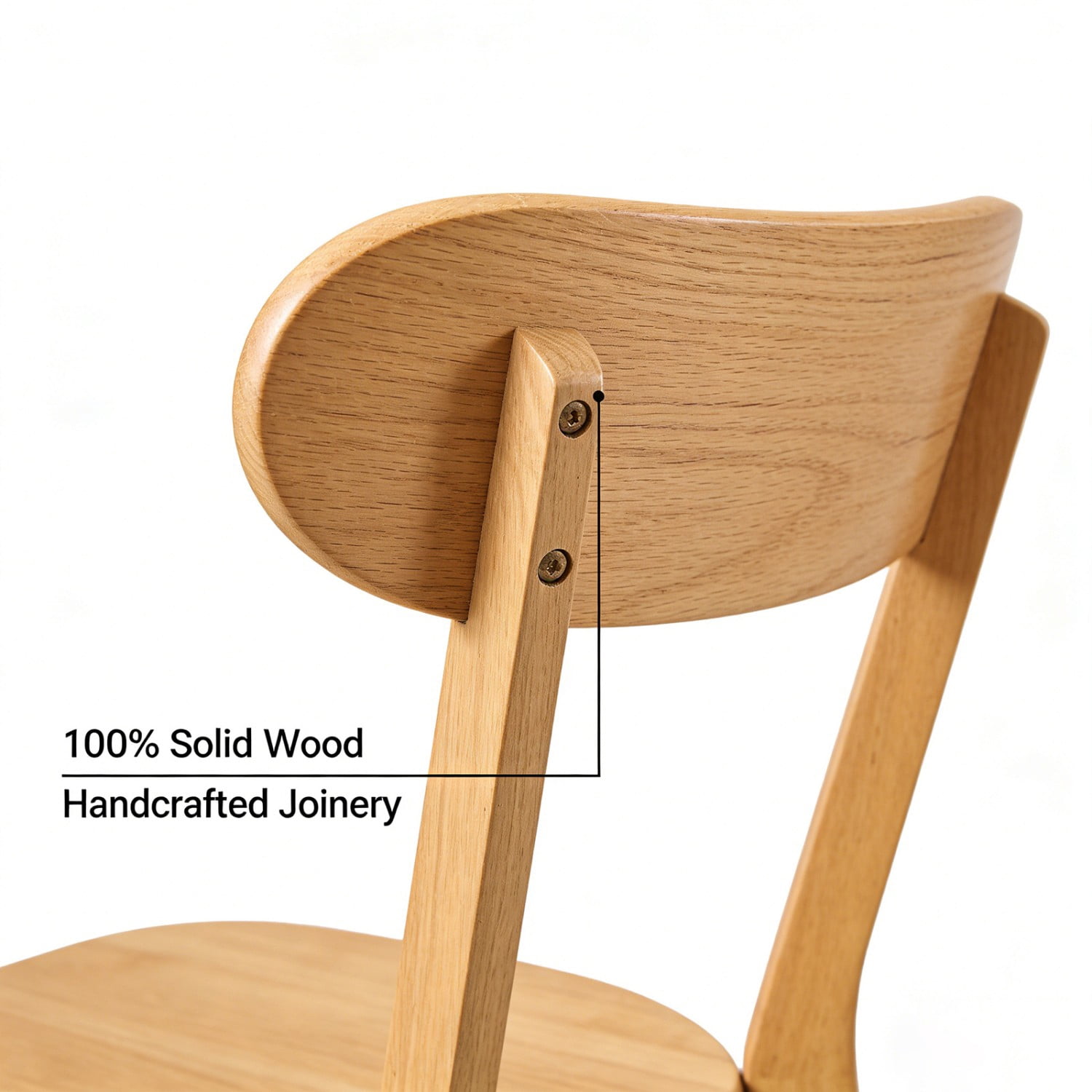 100% Natural Solid Wood Dining Chairs Set of 2 Mid Century Modern Kitchen Chairs with Curved Backrest Adjustable Foot Pads Walnut Dining Room Living Room Study Chairs, Natural