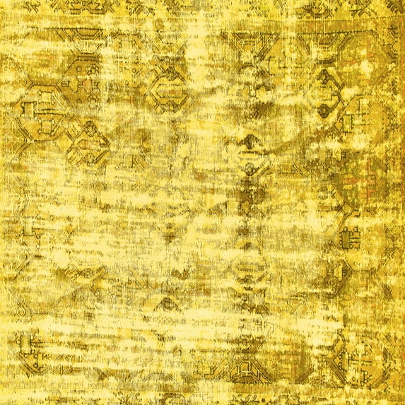 Ahgly Company Machine Washable Indoor Square Abstract Yellow Modern Area Rugs, 7' Square