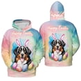 thumbnail image 3 of Happy Easter Bernese Mountain Dog with Bunny Ear Headband and Flowers All Over Print 3D Hoodie Unisex Merch Hoodies Berner Lover Gifts - 13001, 3 of 6