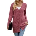 thumbnail image 3 of HUBERY Women Rib Button Down Long Sleeve Pockets Solid Color Cardigan, 3 of 7