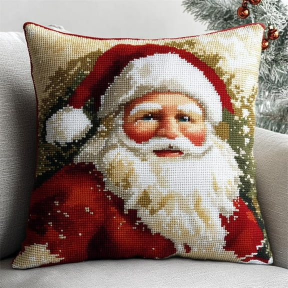 Cross Stitch Cushion Cover Santa Claus Embroidery Pillow Cases Needlepoint Kits 18x18in