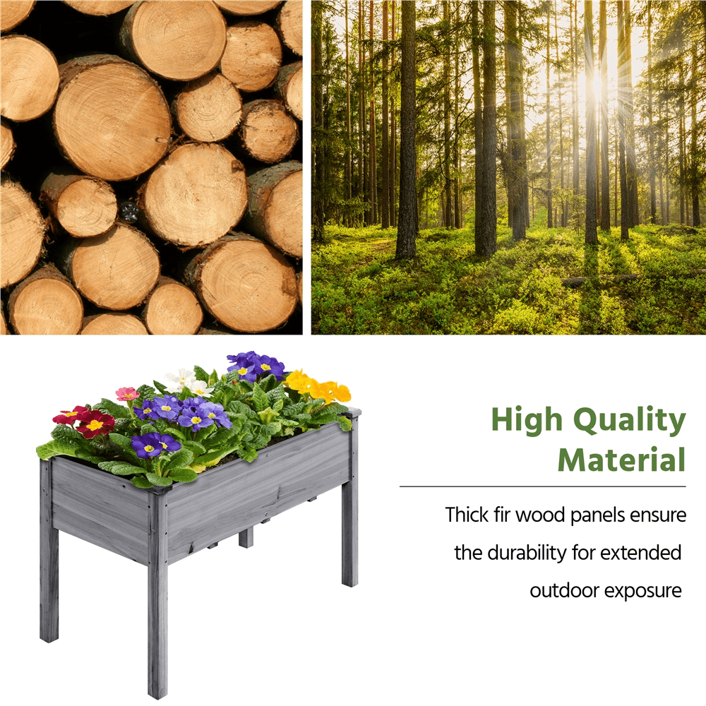 Renwick Fir Wood Garden Bed, Elevated Waist-High Design, Gray