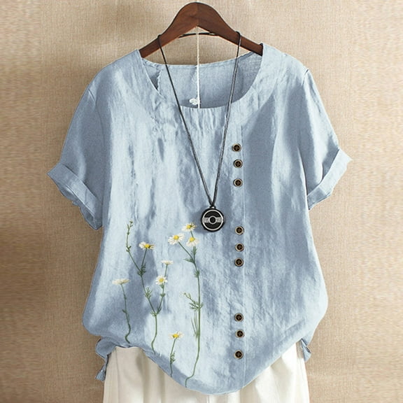 Aayomet Casual Tops For Women Women's Size Plus Printed Short-Sleeve V-Neck T-Shirt,Light Blue 4XL