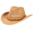 thumbnail image 1 of Sombrero de Vaquero de Paja Sombrero de Sol de ala Ancha Vaquera Sombrero de Panamá de Verano con Correa para la Barbilla Hombres Mujeres Sombrero de Viaje al Aire Libre Sombrero Familiar, 1 of 4