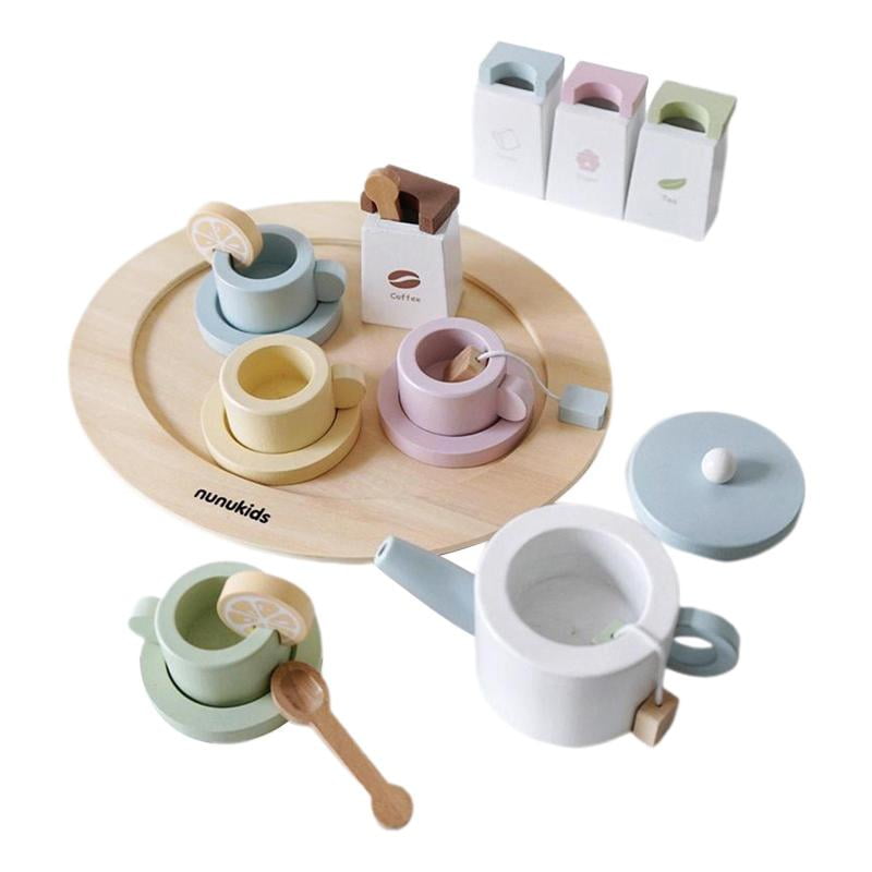 MagiDeal 4pcs Wooden Toy Plate Kitchen Pretend Cooking Game Tablewares 