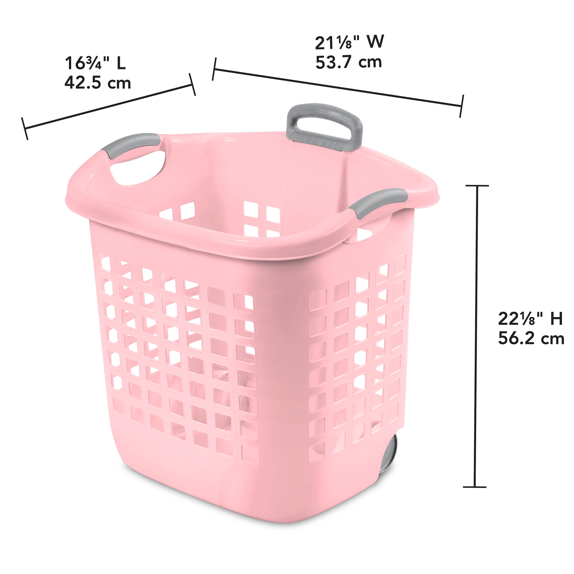 Sterilite Ultra Wheeled Laundry Basket, 1.7 Bushel with Handles, Pink Frost, 4 Pack