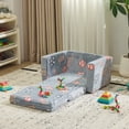 thumbnail image 4 of Ktaxon Convertible Sofa for Little Ones, 2-in-1 Toddler Couch with Side Pockets, Flannel Foldable Nap Lounge for Playroom or Bedroom Gray-Blue, 4 of 7