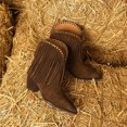 thumbnail image 4 of NECHOLOGY Botas Mujer Adulto Femenino Zapatos Botines para mujer Botas de mezclilla occidentales con borlas vintage Otoño/Invierno Nuevas botas con tacones gruesos puntiagudos (Brown, 7), 4 of 7