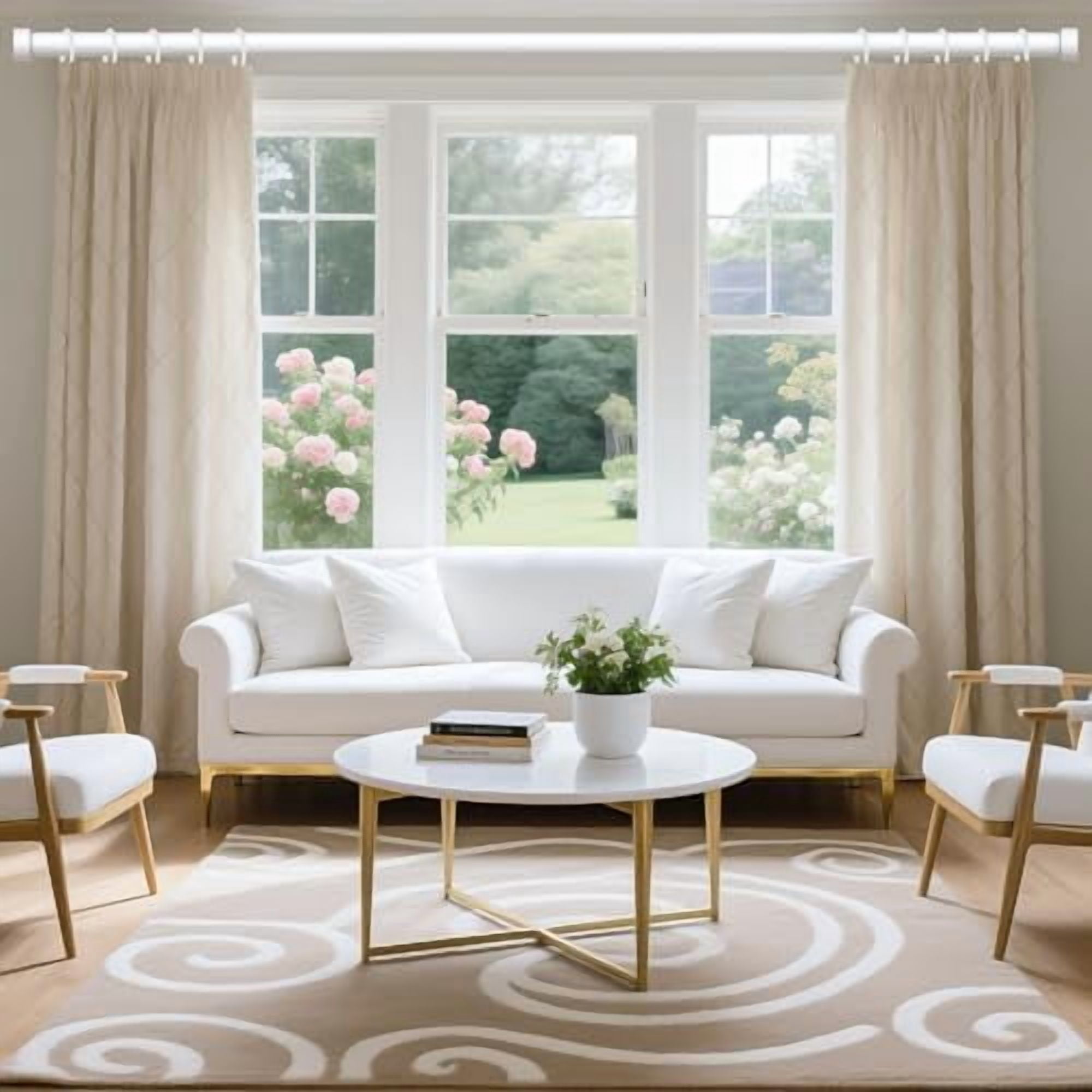 White Curtain Rods for Windows 36 to 176 Inch(3-14 Feet),1" Diameter Rods with Modern Style End Cap Finials,Size:36-176 Inch