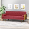 thumbnail image 2 of Mid-Century Modern Tufted Sofa with Gold Iconic Splayed Legs and 2 Lovely Bolster Pillows, Upholstered Couch with Wooden Arms for Living Room, Red, 2 of 7