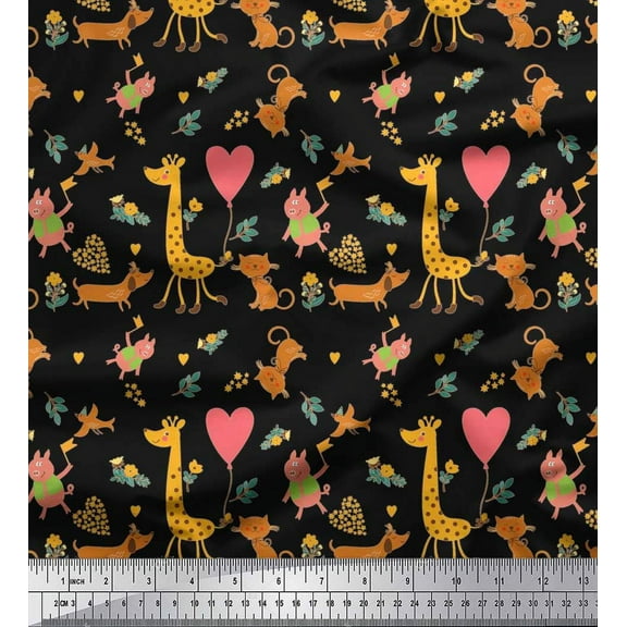 Soimoi Cotton Duck Fabric Balloon,Floral & Cute Animals Cartoon Print Fabric by Yard 42 Inch Wide