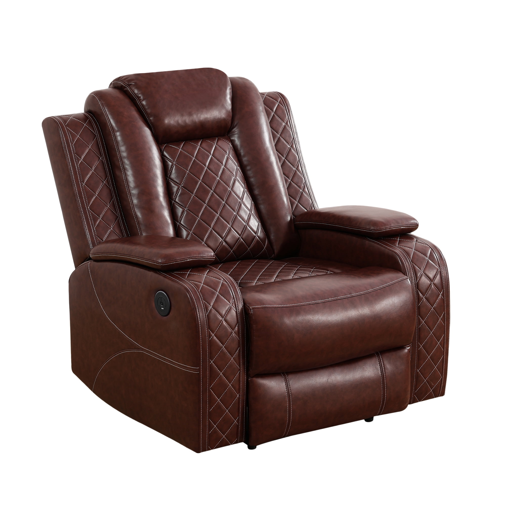 Recliner Chair, Living Room Furniture Power Leather 3 Seater Reclining Sofa with LED Lights/Storage Console/Cup Holders (Brown)