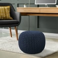 thumbnail image 7 of Casafield Round Pouf Ottoman, Navy Blue - 20" Dia x 14.5" High Cotton Knit Foot Stool - Boho Floor Pouffe for Living Room, 7 of 7