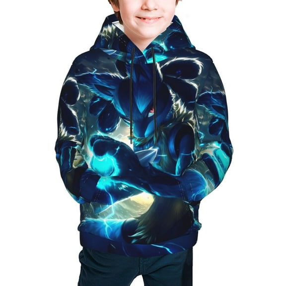 Lucario Youth Cartoon Hoodie Fashion Long Sleeve Kids Pullover Coat Casual Hoody Hooded Sweatshirts for Boys Girls