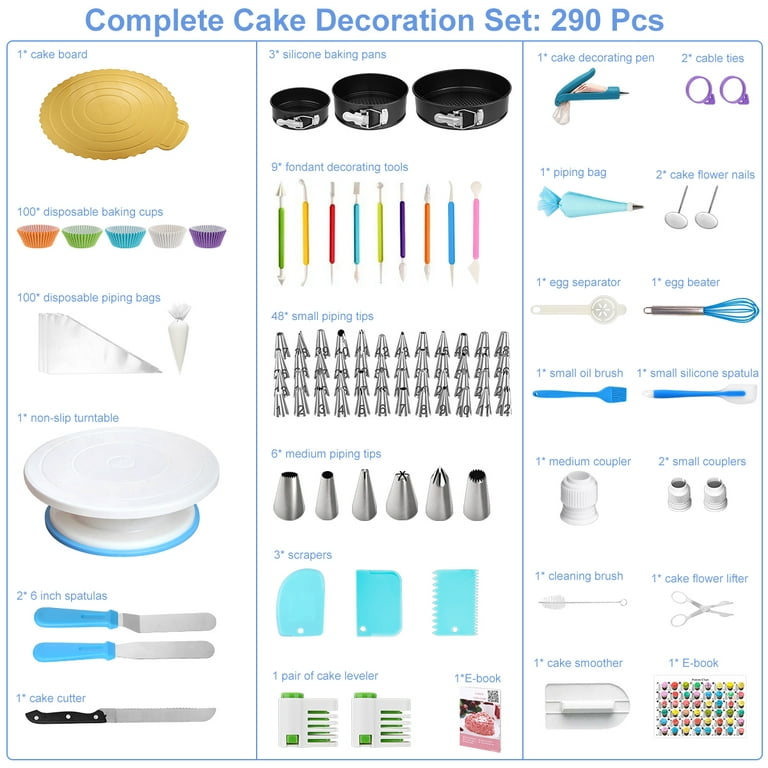 Uarter 290 Pcs Cake Decorating Kit Cake Decorating Supplies with Piping  Bags and Tips Set Baking Supplies Set for Beginner and Cake-Lover