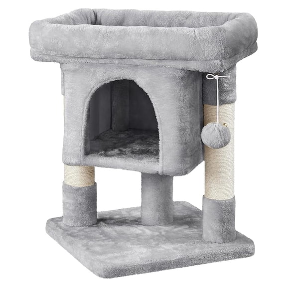 Cat Tree with Plush Perch & Scratching Posts - Light Gray Cat Condo for Kittens & Large Cats, 23.5 Inch