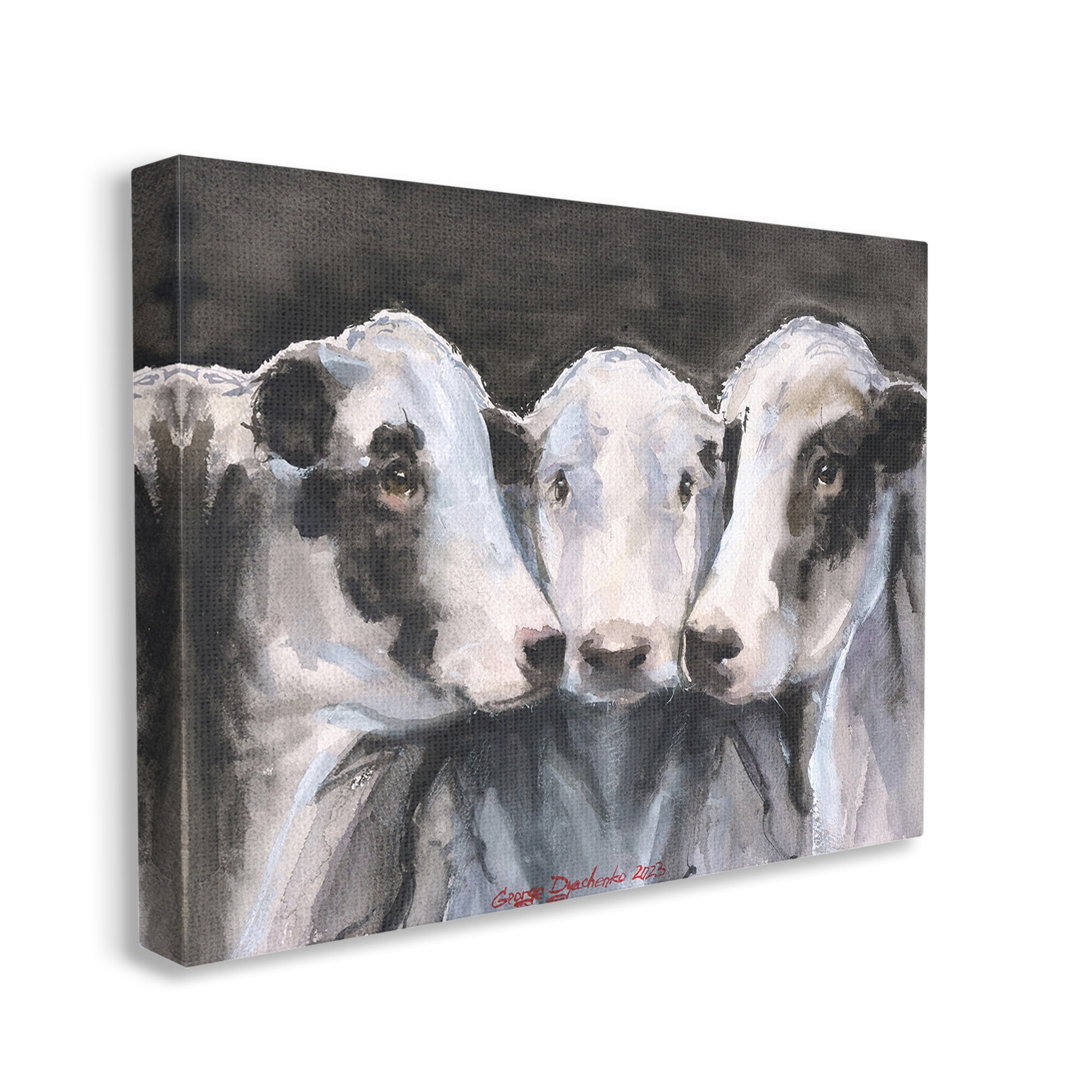 Stupell Industries Cow Trio Painting Animals & Insects Painting Gallery Wrapped Canvas Art Print Wall Art, 40 x 30