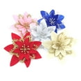 thumbnail image 6 of HUUXIW 5 Pieces Glitter Poinsettia Artificial Christmas Flowers Decorations Xmas Tree Ornaments Red Glitter Gold, 6 of 11