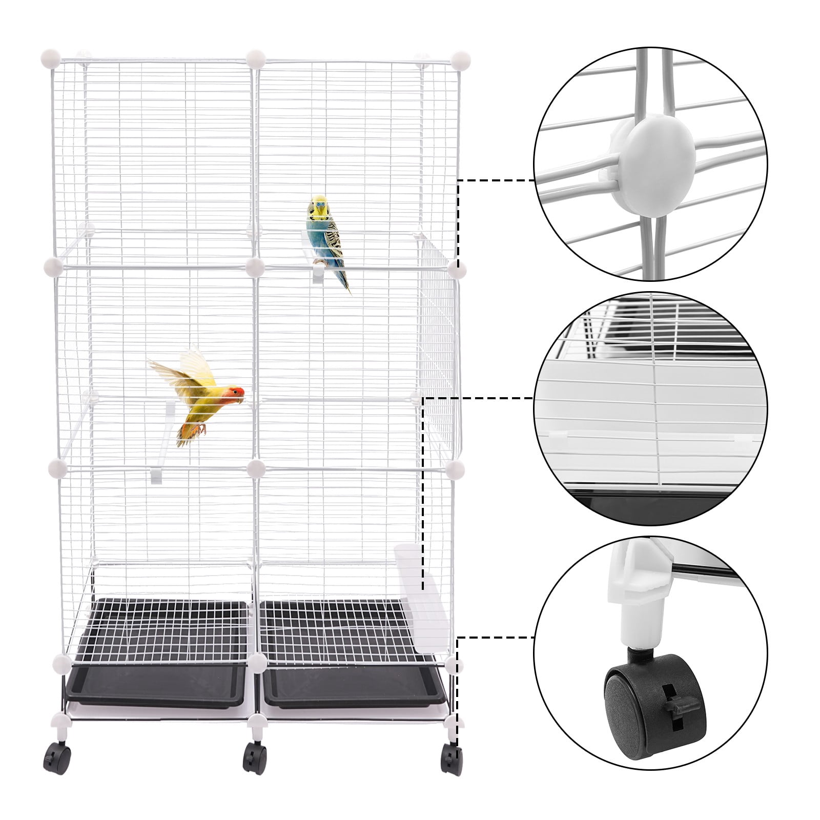 Large Bird Cage 360° Fully Open, 3-Tier Movable Pet Bird Flight Cage with 6 Universal Wheels, Panorama Bird Aviary Indoor 29.5x14.6x49.2in with 1-10 Birds Capacity with Stand 2 Tray (Iron Net)