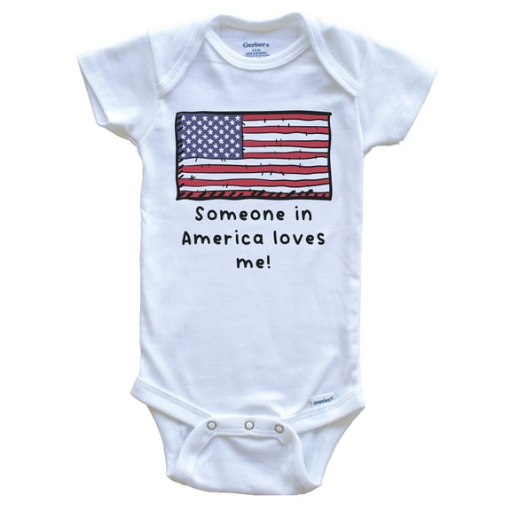 Someone in America Loves Me American Flag Cute Baby Bodysuit