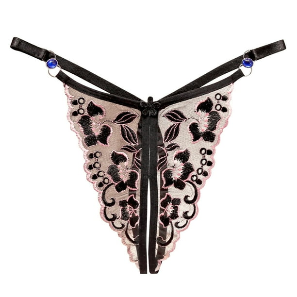 TAIAOJING Thongs For Women Embroidered Diamond Belt Adjustable Knot Open Crotch Bikini Panties