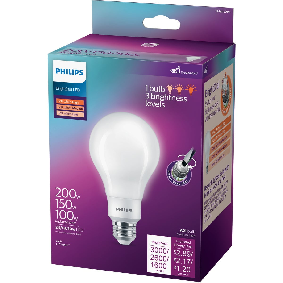 Philips A21 E26 (Medium) LED Bulb Soft White 100 Watt Equivalence 1 pk