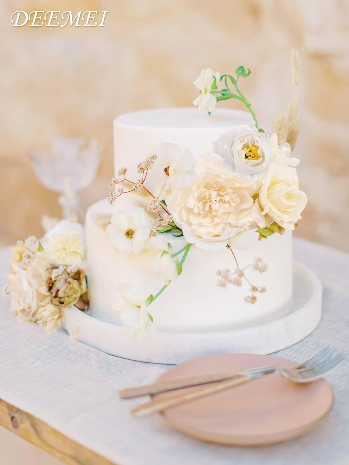 Artificial Flowers Combo Box Set Rose Silk Mix Peony Fake Flowers with Stems for DIY Bridal Wedding Bouquets Centerpieces Baby Shower Party Home Decorations Cream White