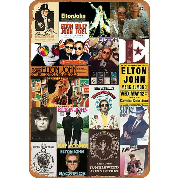 Placa Metal Vintage Elton John Singer Pintura Hierro Rectangular 30x40cm