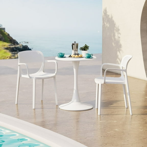 WestinTrends Playa Outdoor Stackable Plastic Resin Patio Dining Armchair (Set of 2), White