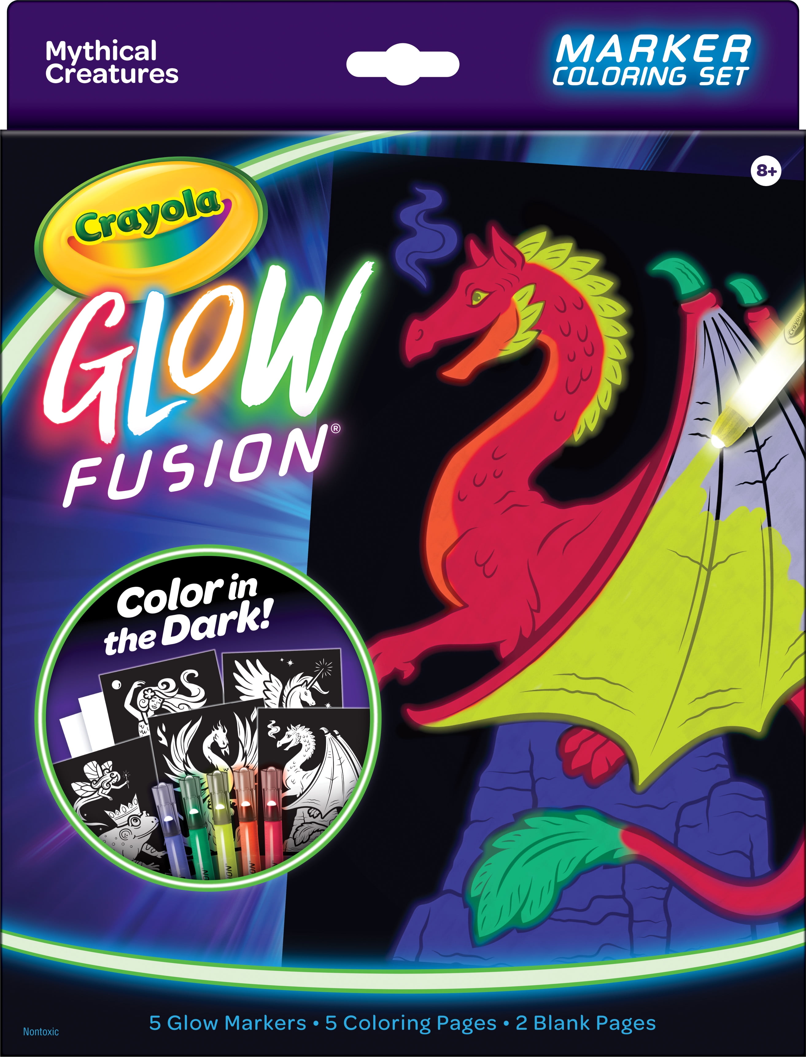 Crayola Glow in the Dark Coloring Set with Glow Markers, Mythical Creature, Gift for Kids, Unisex Child Ages 8+