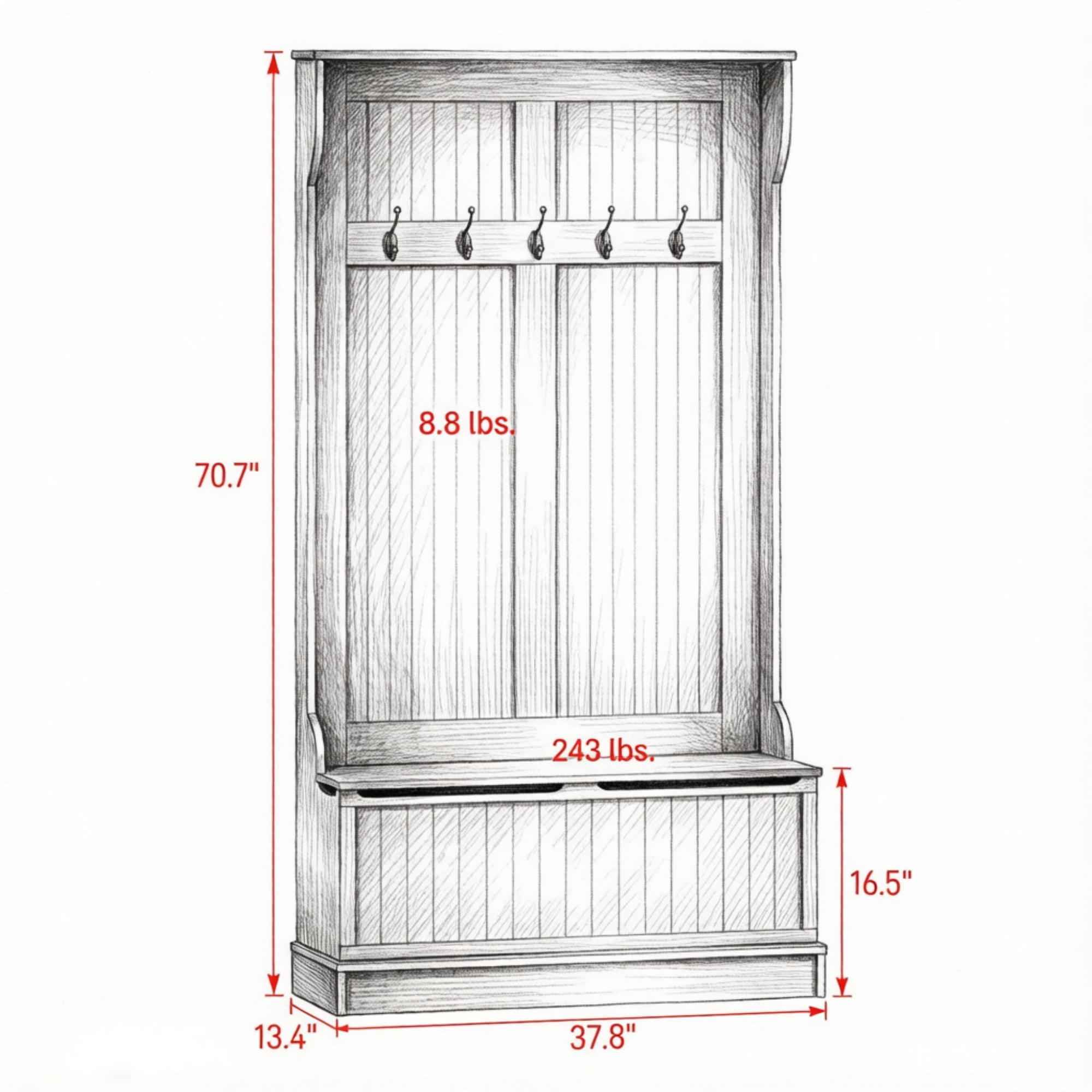 3 in 1 Entryway Bench Coat Rack Hall Tree with Shoe Storage 5 Hooks for Hallway, Bench And Storage Furniture, Black