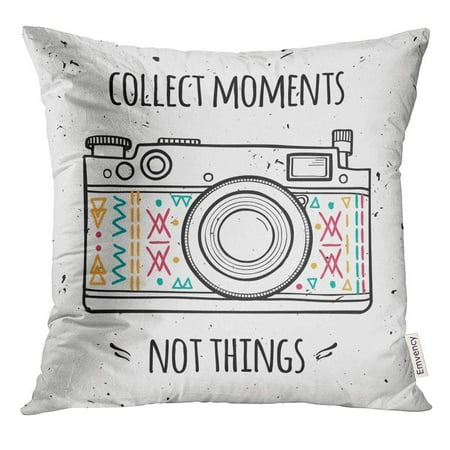 CMFUN Doodle with Retro Camera and Phrase Collect Moments Not Things Vintage Pillow Case 18x18 Inches
