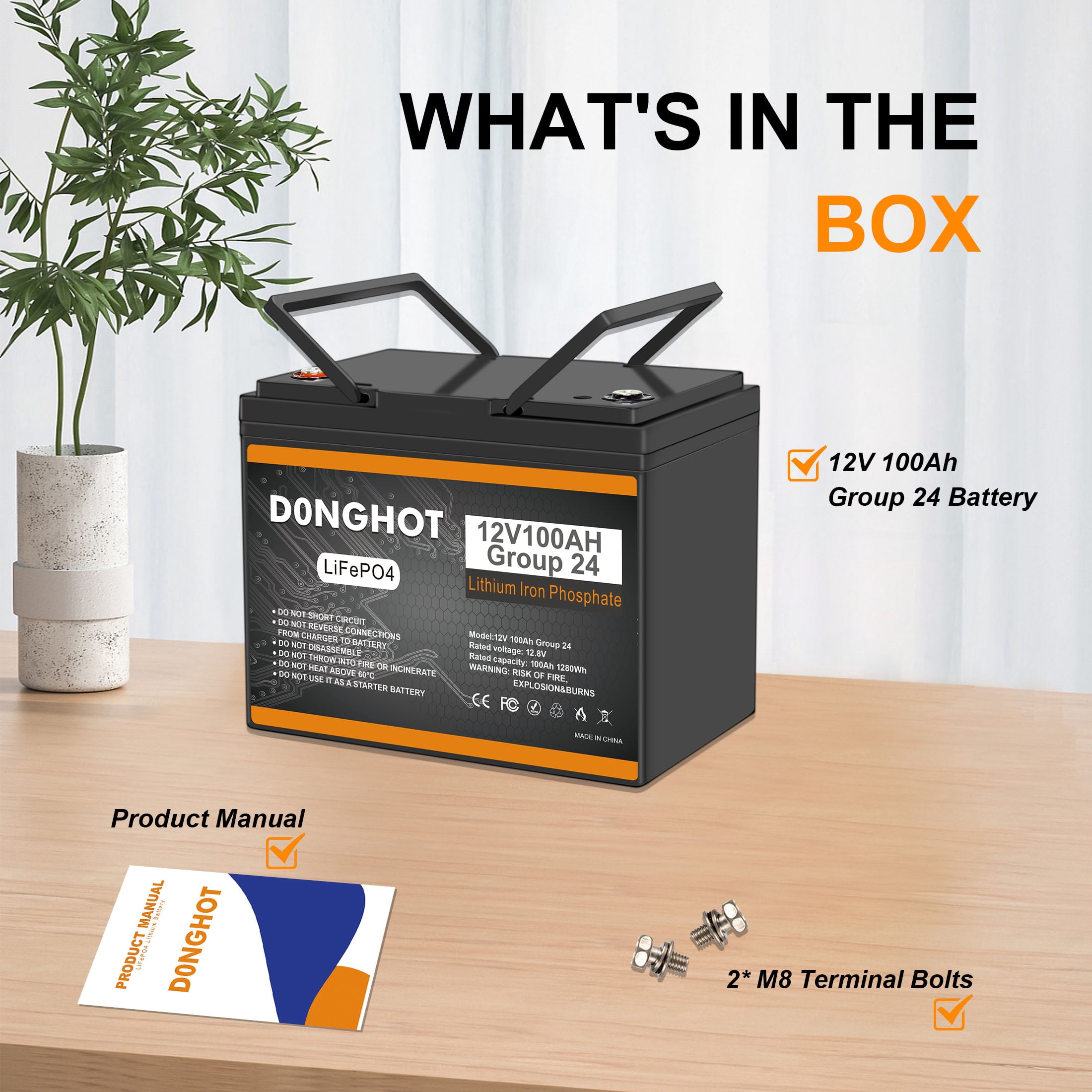 12V 100AH LiFePo4 lithium Deep Cycle Battery with 100A BMS for Trolling Motor,RV,Golf Cart