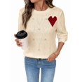 thumbnail image 3 of Women Heart Sweater Crew Neck Casual Long Sleeve Loose Fit Love Print Ribbed Knit Sweaters Pullover Top Color M, 3 of 10