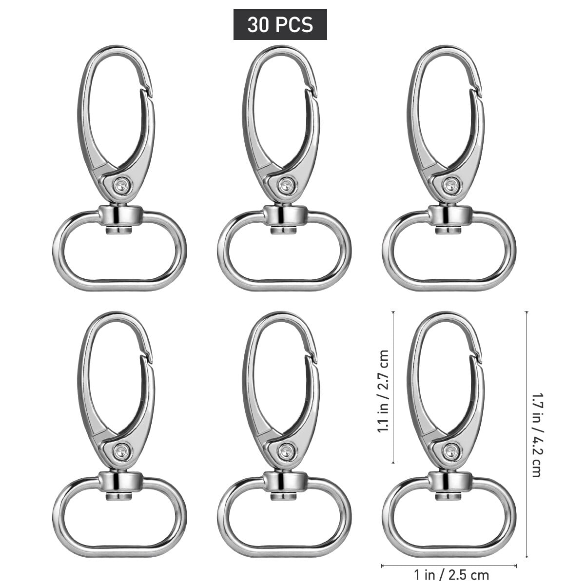 FRCOLOR VORCOOL 30pcs 360 Degrees Swivel Trigger Lobster Snap Clasps Hooks with D-rings (Silver)