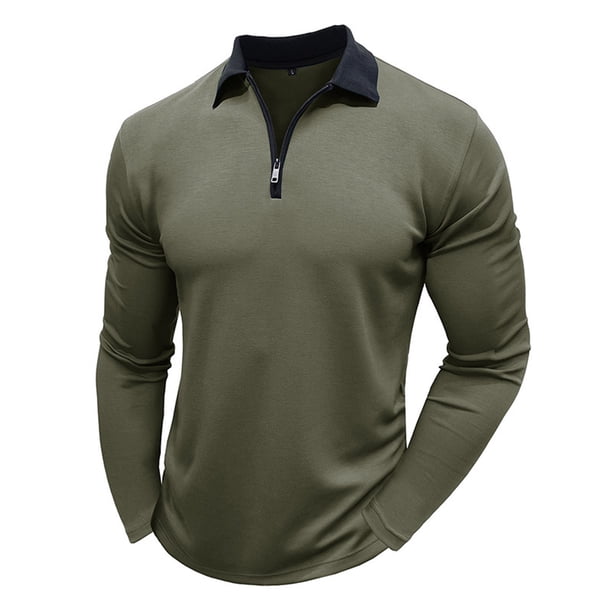 pstuiky camisa de manga larga para hombre, Camiseta de manga larga con cuello alto y cremallera para hombre, blusa lisa con cuello vuelto y manga larga tops de invierno para hombre m