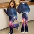 thumbnail image 4 of Ccpelsie Toddler Baby Girl Clothes Fall Winter Kids Outfit Floral Crewneck Sweatshirt Bell Bottom Pants Set(Dark Purple,3-4 Years), 4 of 8