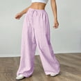 thumbnail image 7 of Womens Striped Pants Color Block Drawstring Pleated High Waist Trousers Loose Fit Casual Wide Leg Comfy Lounge Pants Pink M, 7 of 7