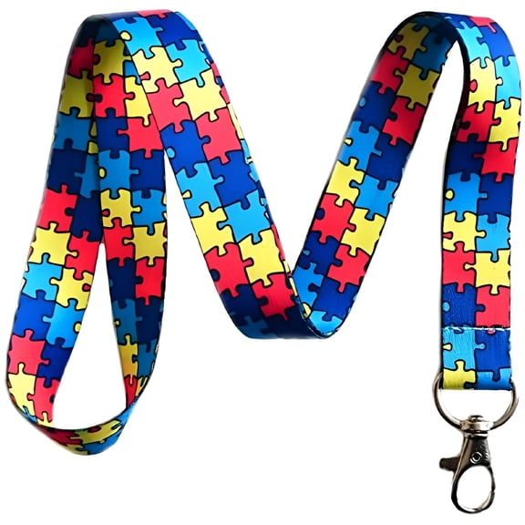 ACDANC 2 Pcs Autism Awareness Puzzle Lanyards with Phone Strap and ID Card Holder, Waterproof Neck Strap for Work and School