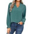 thumbnail image 2 of SAYOO Mujer Primavera Otoño Camisa casual Color sólido Manga larga Cuello en V Blusas con botones SAYOO S M L XL, 2 of 9