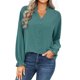 thumbnail image 2 of Sunloudy Mujer Primavera Otoño Camisa casual Color sólido Manga larga Cuello en V Blusas con botones Sunloudy S M L XL, 2 of 9