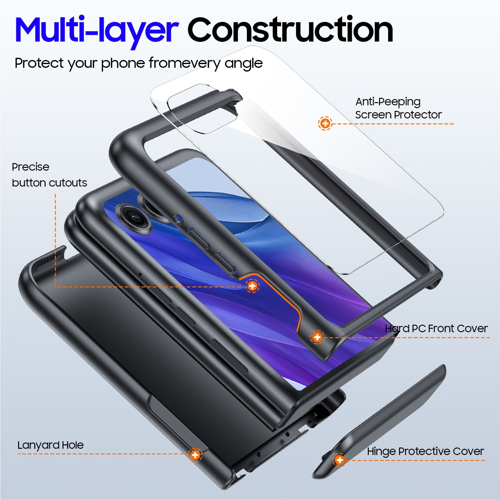 Oupeigar for Motorola Razr 50 Ultra Phone Case With Hinge Protection,Screen Protector,Slim Smooth Touch, Rugged Anti-Scratch Shockproof Case-Black