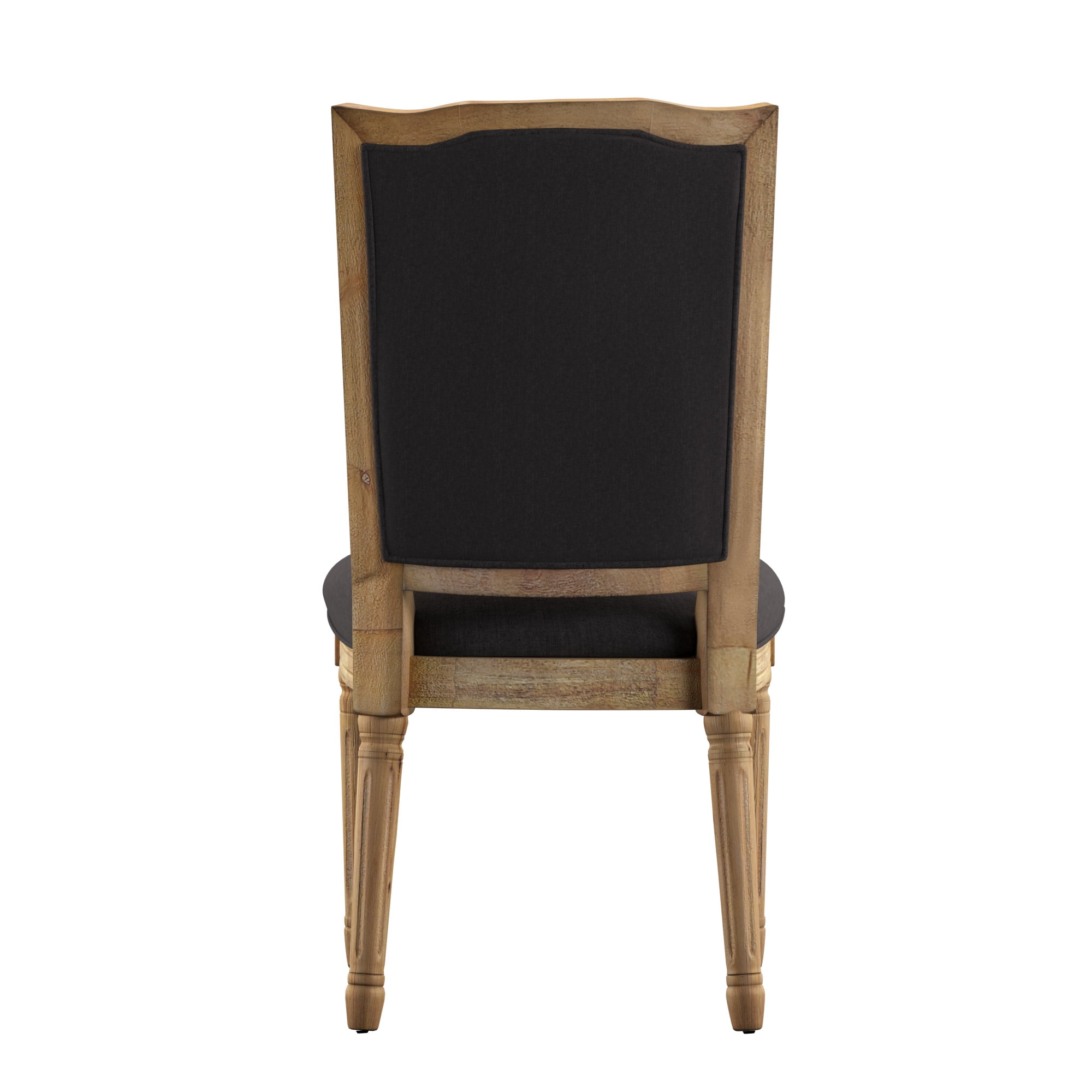 Weston Home Amadell Ornate Linen and Wood Dining Chairs, Set of 2, Dark Grey Linen, Natural Finish
