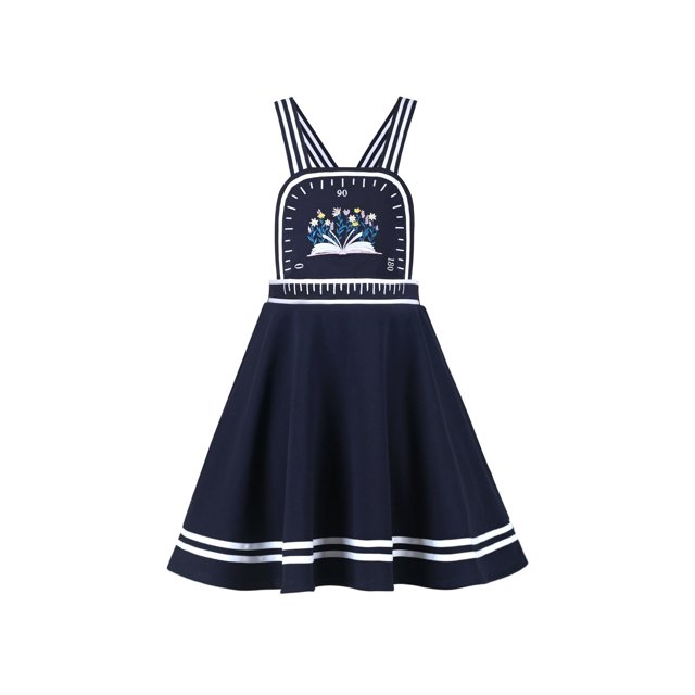 Robe Fille Bleue Règle de Livre Florale Bretelles Spaghetti Croisée École 7-8 Ans