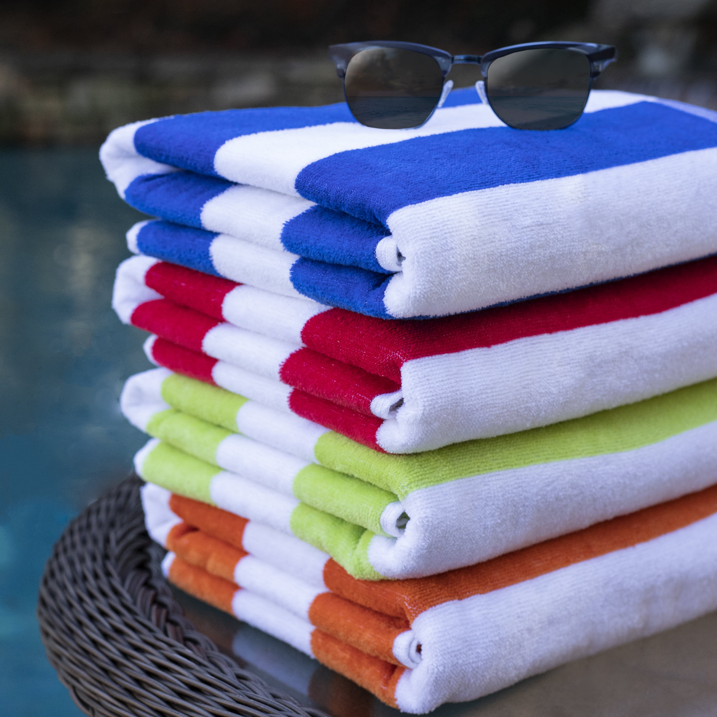 Freshee Cabana Stripe Beach Towel, Green - Featuring Intellifresh Antimicrobial Technology