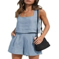 thumbnail image 1 of Women 2 Piece Outfits Linen Matching Set Vest Crop Tank Tops with Shorts Summer Going Out Trendy Vacation Set, 1 of 7