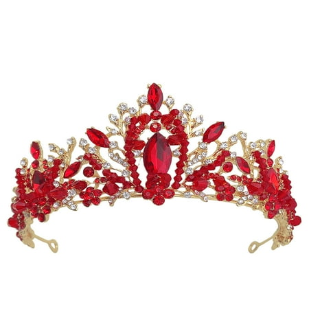 

NUOLUX 1pc Crystal Crown Bridal Rhinestone Headdress Fangle Crown (Red Diamond)