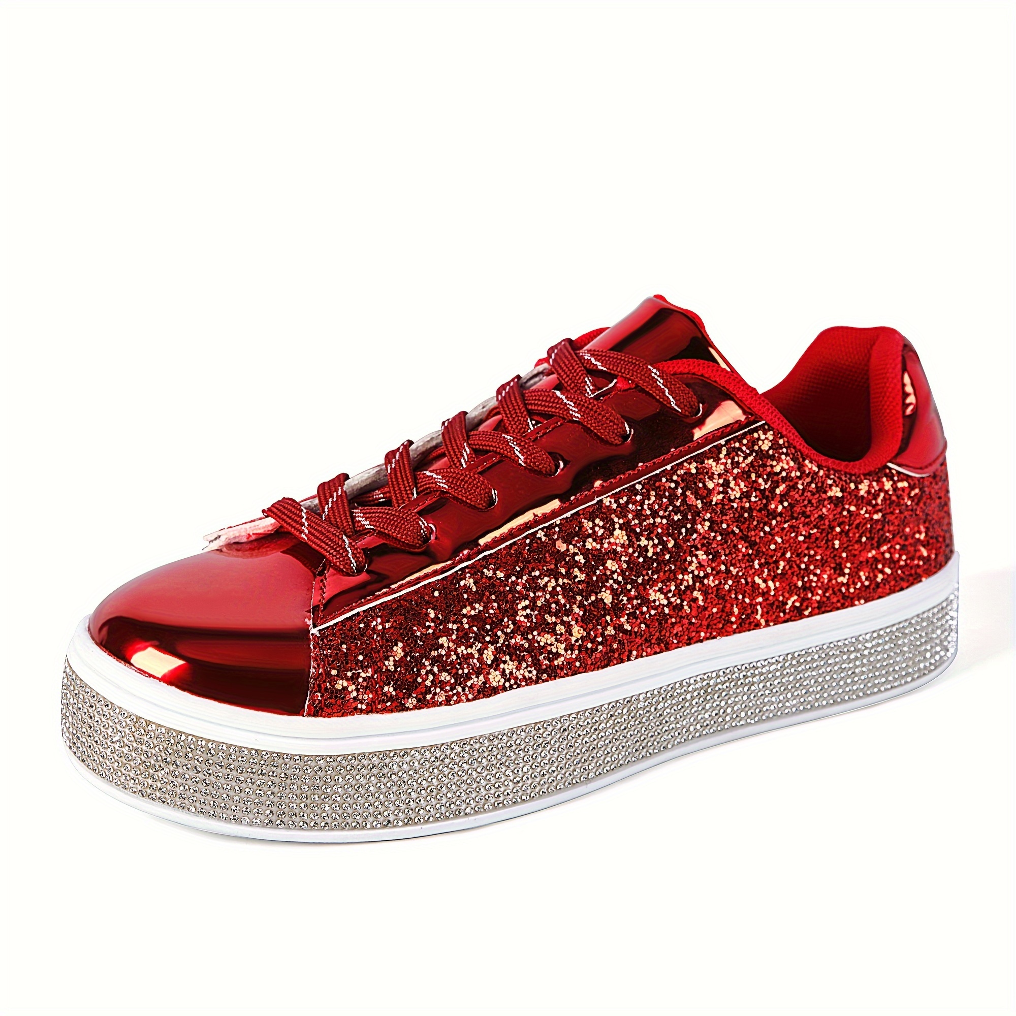 oiky UUBARIS Women‘s Glitter Tennis Sneakers Sparkling Lace Up Low Top ...